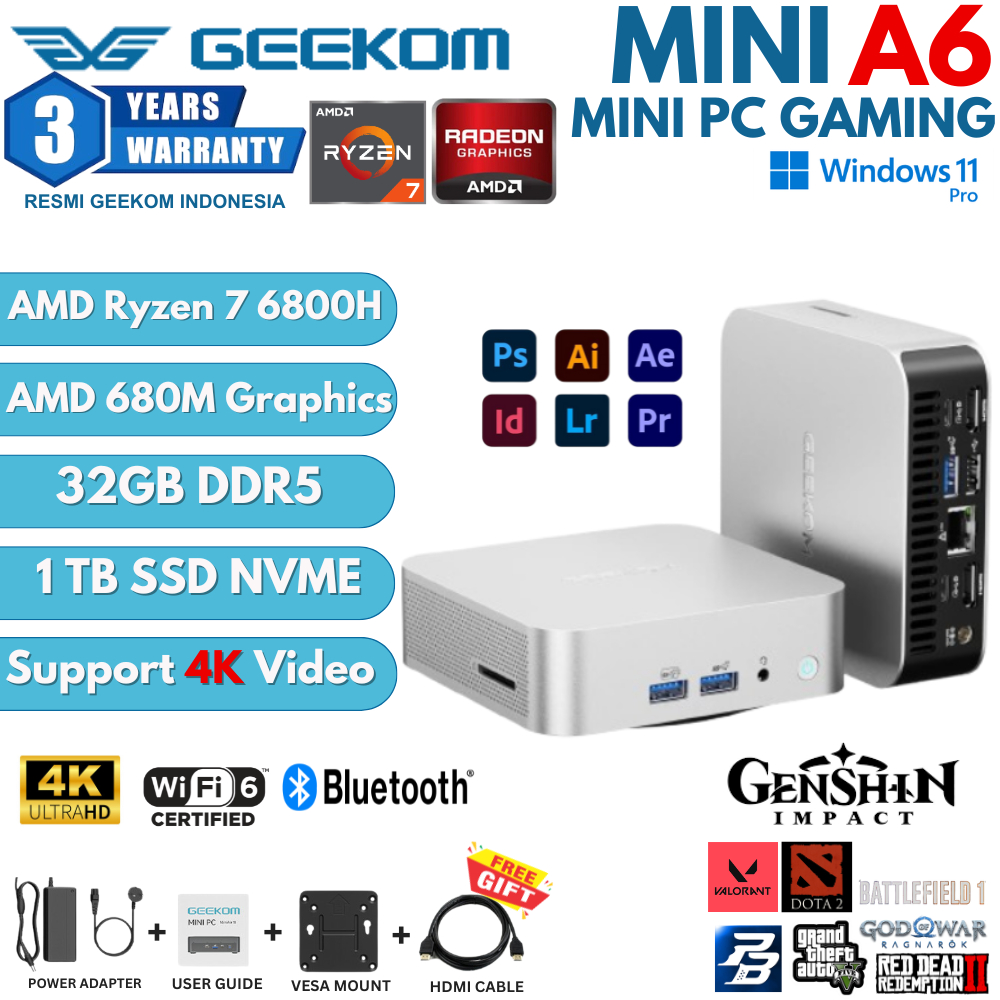 Jual Geekom PC Mini A6 Ryzen 7 6800H RAM DDR5 32GB 1TB SSD Windows 11 ...