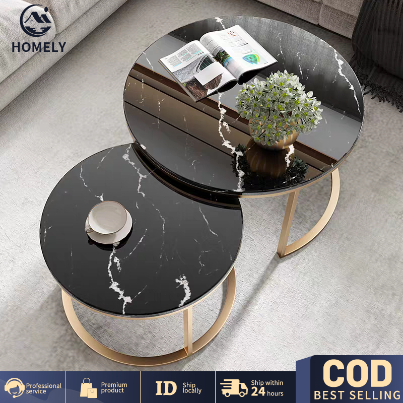 COD Meja Tamu Sederhana Modern Rotundity Motif Marble Cocok Untuk Ruang Tamu Meja kopi Meja Kopi Aesthetic Meja kopi kombinasi