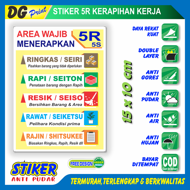Jual Stiker anti pudar 5R rapi resik ringkas rawat rajin sticker ...