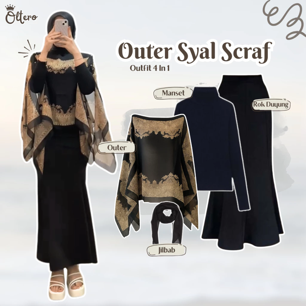 Setelan Kondangan Kekinian (Outer Syal + Manset + Rok Duyung + Jilbab) Outfit Wanita Hijab - OL87