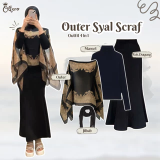 Setelan Kondangan Kekinian (Outer Syal + Manset + Rok Duyung + Jilbab) Outfit Wanita Hijab - OL87