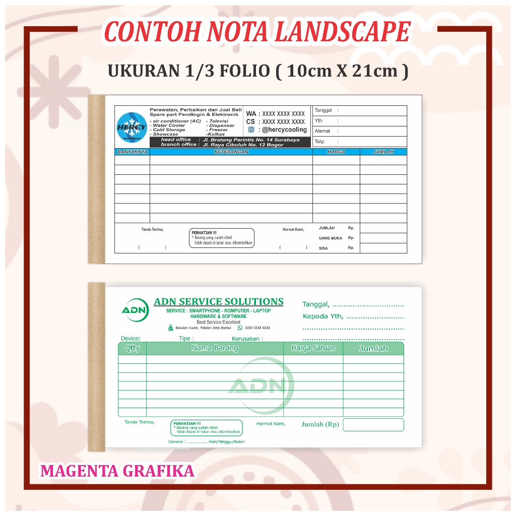 Jual cetak nota custom 1 ply 2 ply 3 ply nama usaha toko sendiri ukuran ...