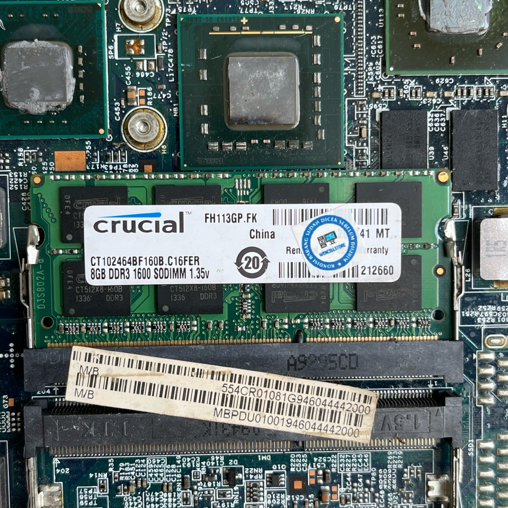 Barrette Mémoire RAM Crucial 8GB DDR3L 1600MHz SODIMM - Pour Ordinateur Portable - Testée