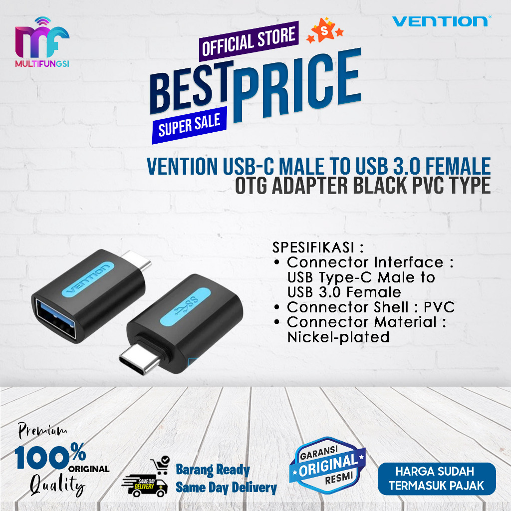 Jual Vention USB-C Male to USB 3.0 Female OTG Adapter Black PVC Type ...