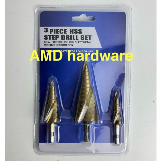 Jual MATA BOR PAGODA SPIRAL HSS TITANIUM STEP DRILL BIT SET isi 3pc 4 ...