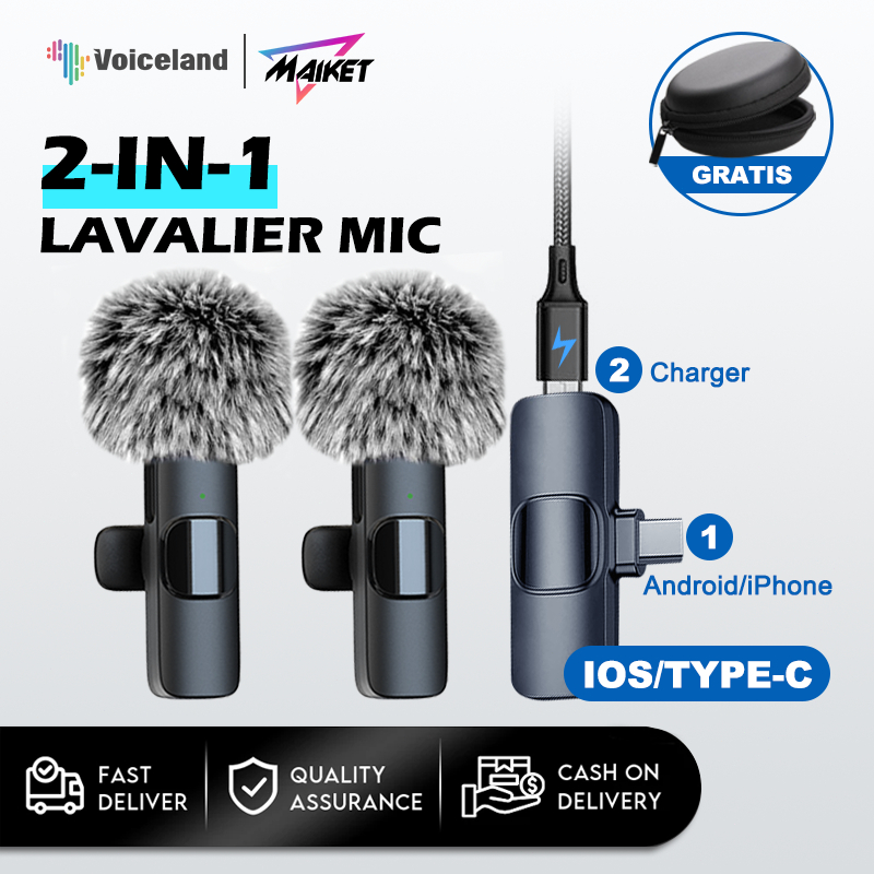 Gambar produk Mic Wireless Clip On Audio Video pembuatan Rekaman Microphone HP IPhone Android Live Game Mobile 1