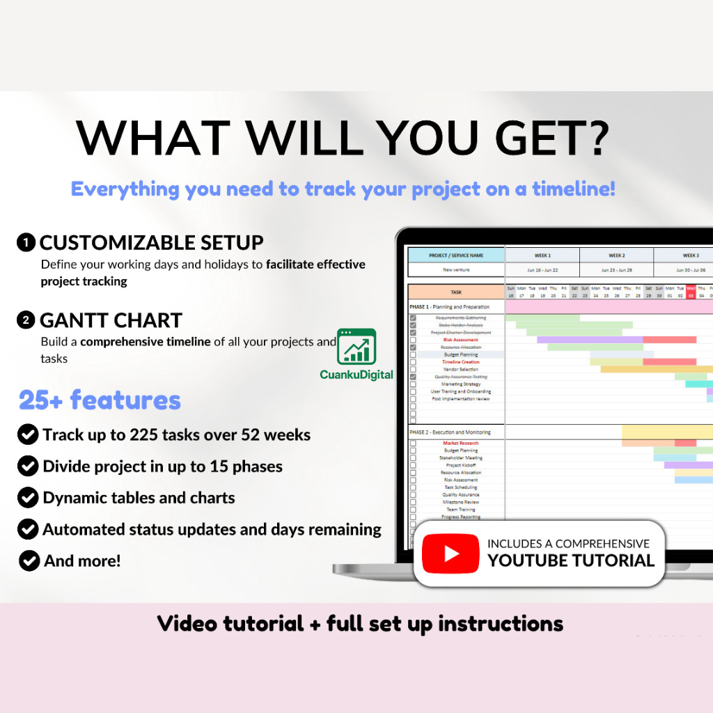 Jual Gantt Chart Planner Proyek Bisnis Kecil | Excel & Google Sheets ...