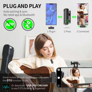 Wireless Microphone Noise Cancelling 2 Mic Clip On Plug Play Untuk Video Record Live Stream