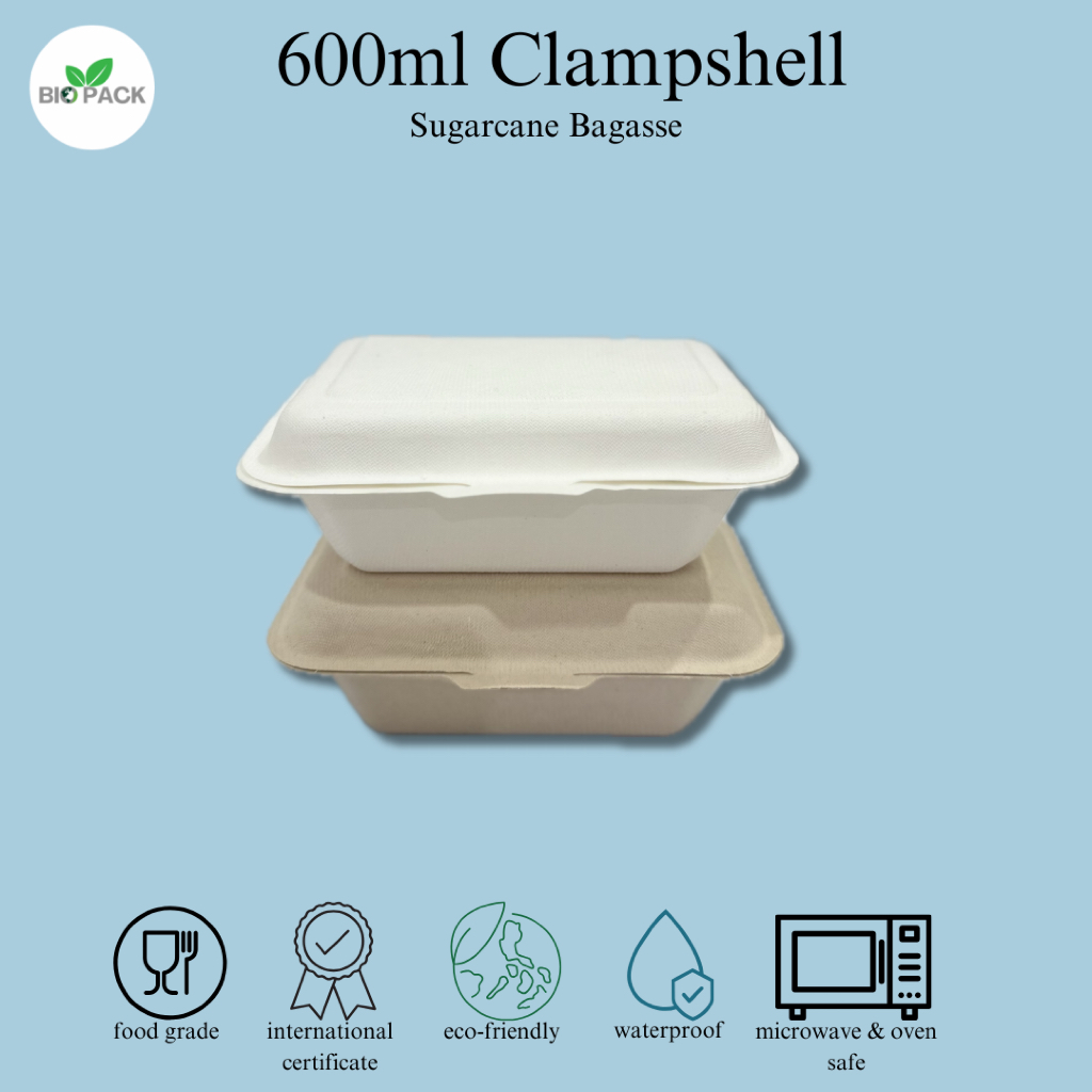 Jual 50pcs Bagasse 600ml Clamshell Lunchbox Takeaway | Shopee Indonesia