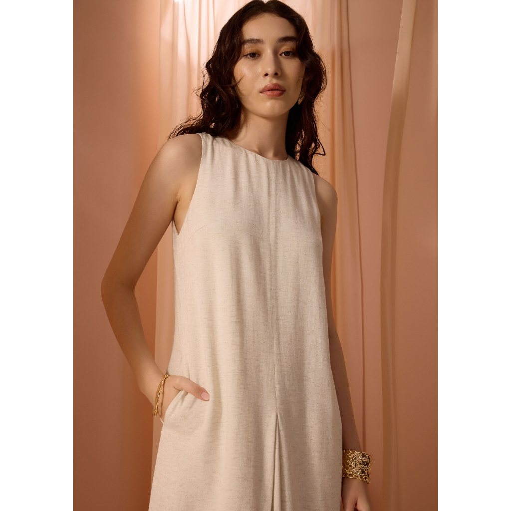 Jual Love Bonito - Dress Wanita - Front Box Pleat Column Midaxi Dress - Oat  | Shopee Indonesia