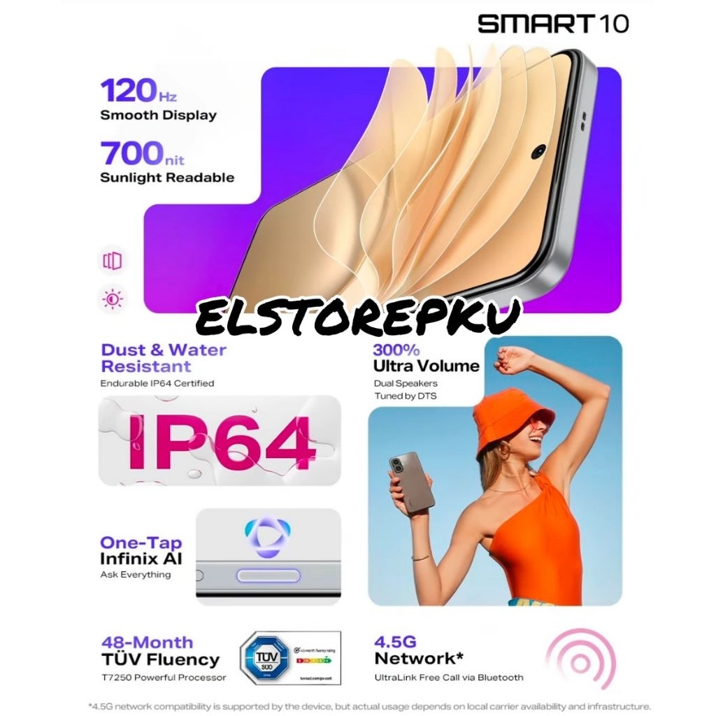 Infinix Smart 10 4/128 Ram Up to 8GB Selfie 8MP 5000mAh Fingerprint sidik jari SMART10 SM10