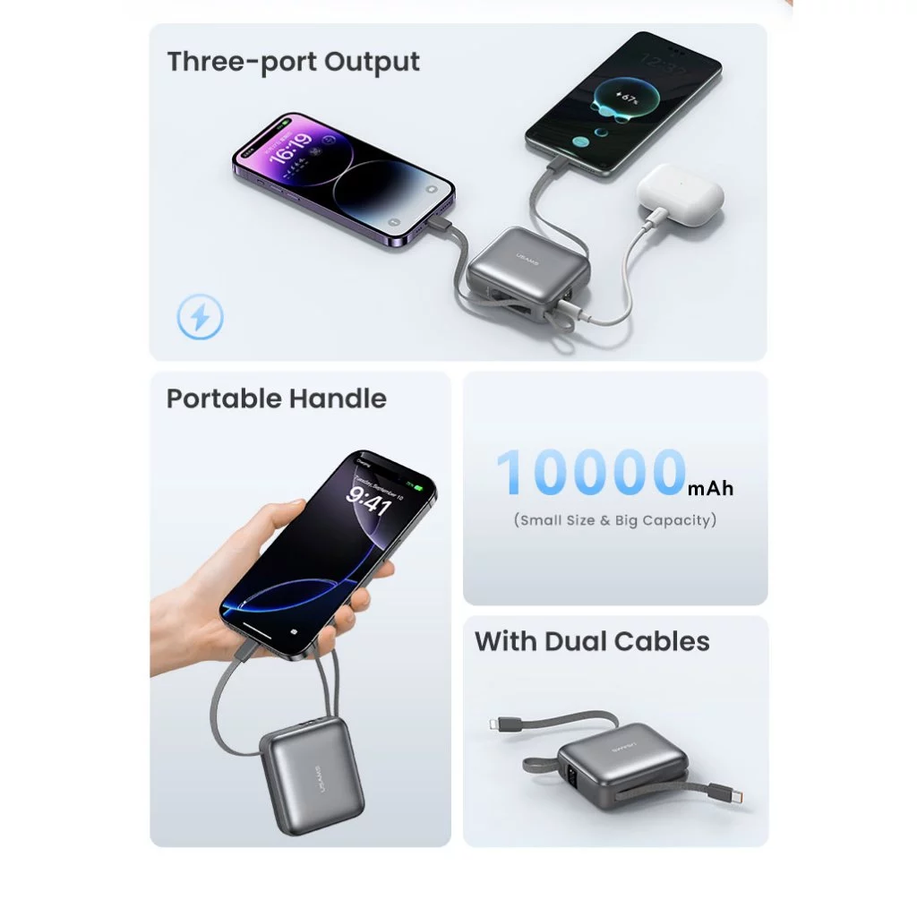 USAMS PB78 Powerbank Mini Fast Charging 10000mAh 20W With Kabel Type C Lightning CD240