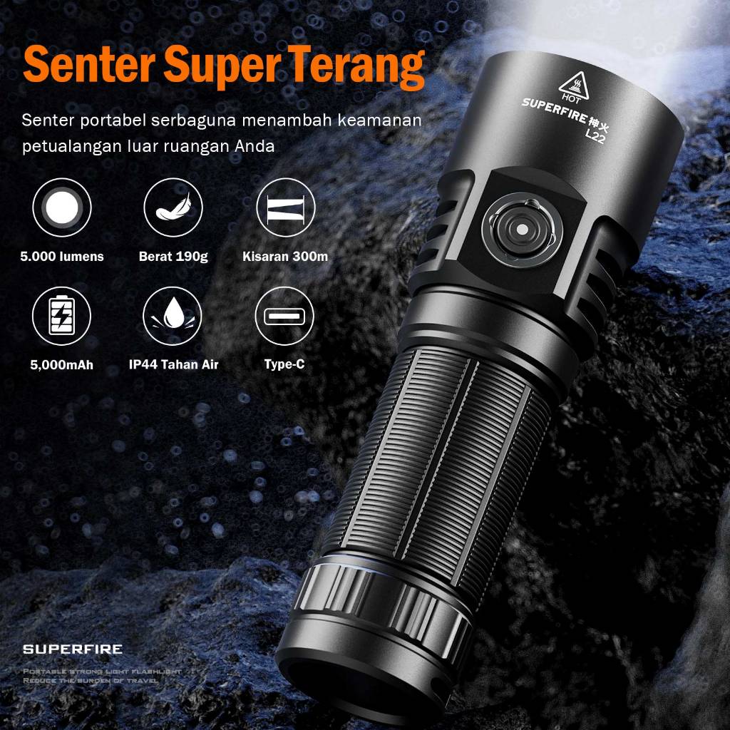 Jual SUPERFIRE L22 60W Senter Super Terang 5000 Lumen - Senter Isi ...