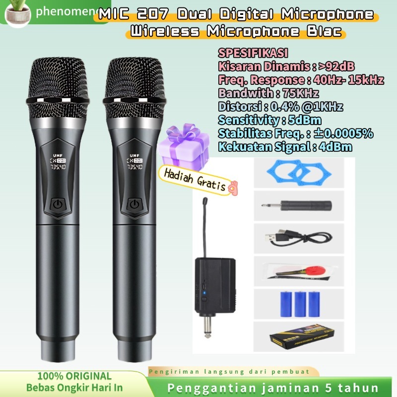 Jual (COD) MIC 207 Dual Digital Microphone Wireless Microphone Black ...