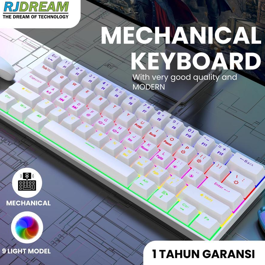 Jual MECHANICAL KEYBOARD 60% RJ810 WHITE PUTIH RGB WIRED RJ DREAM 9 ...