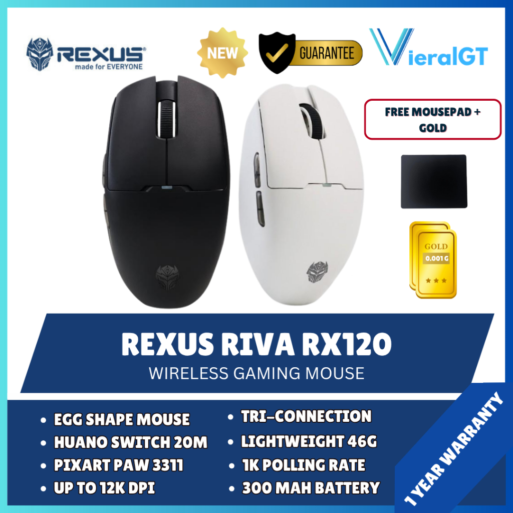 Jual Rexus Riva RX-120 / RX120 Mouse Gaming Tri Mode Connection PAW3311 ...