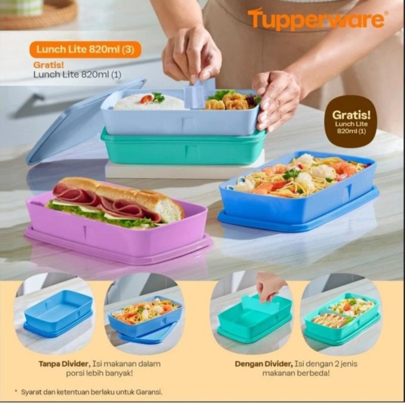 Jual Tupperwere LUNCH BOX LITE 820 ML - BERSEKAT LEPAS PASANG | Shopee ...