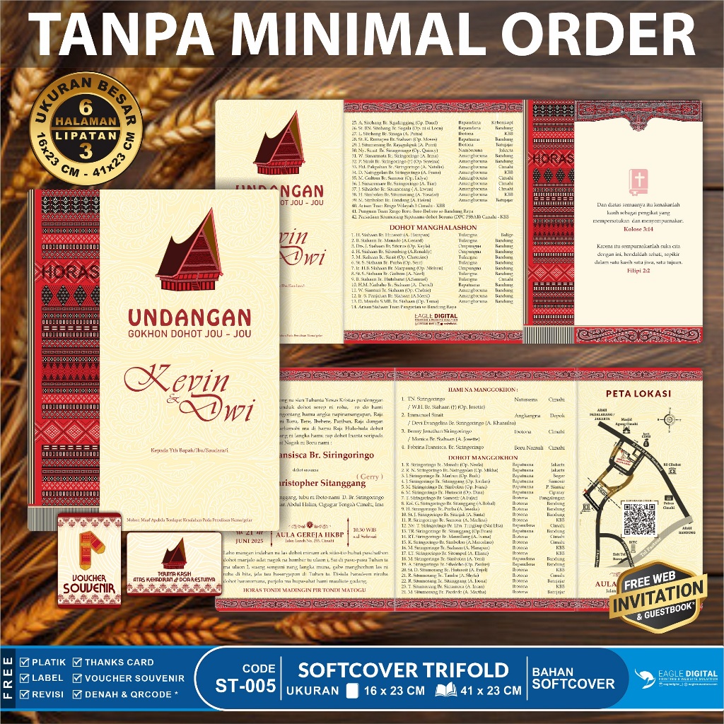 Jual Undangan Pernikahan Batak Softcover 3 Lipatan / 6 Halaman | Paboru ...
