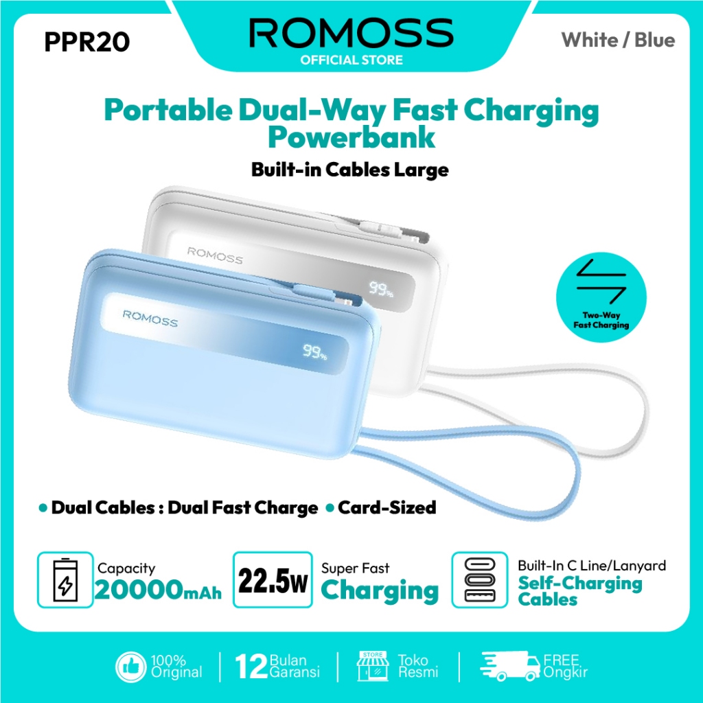 Jual ROMOSS Power Bank Pocket Size PPR20 20000mAh Fast Charging 22.5W ...