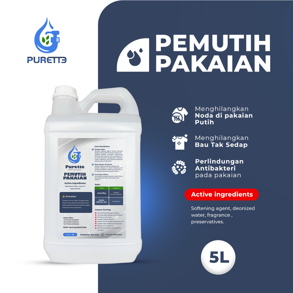 Jual Pemutih Noda Pakaian Disinfectant BayClin PREMIUM PURETTE 5L ...