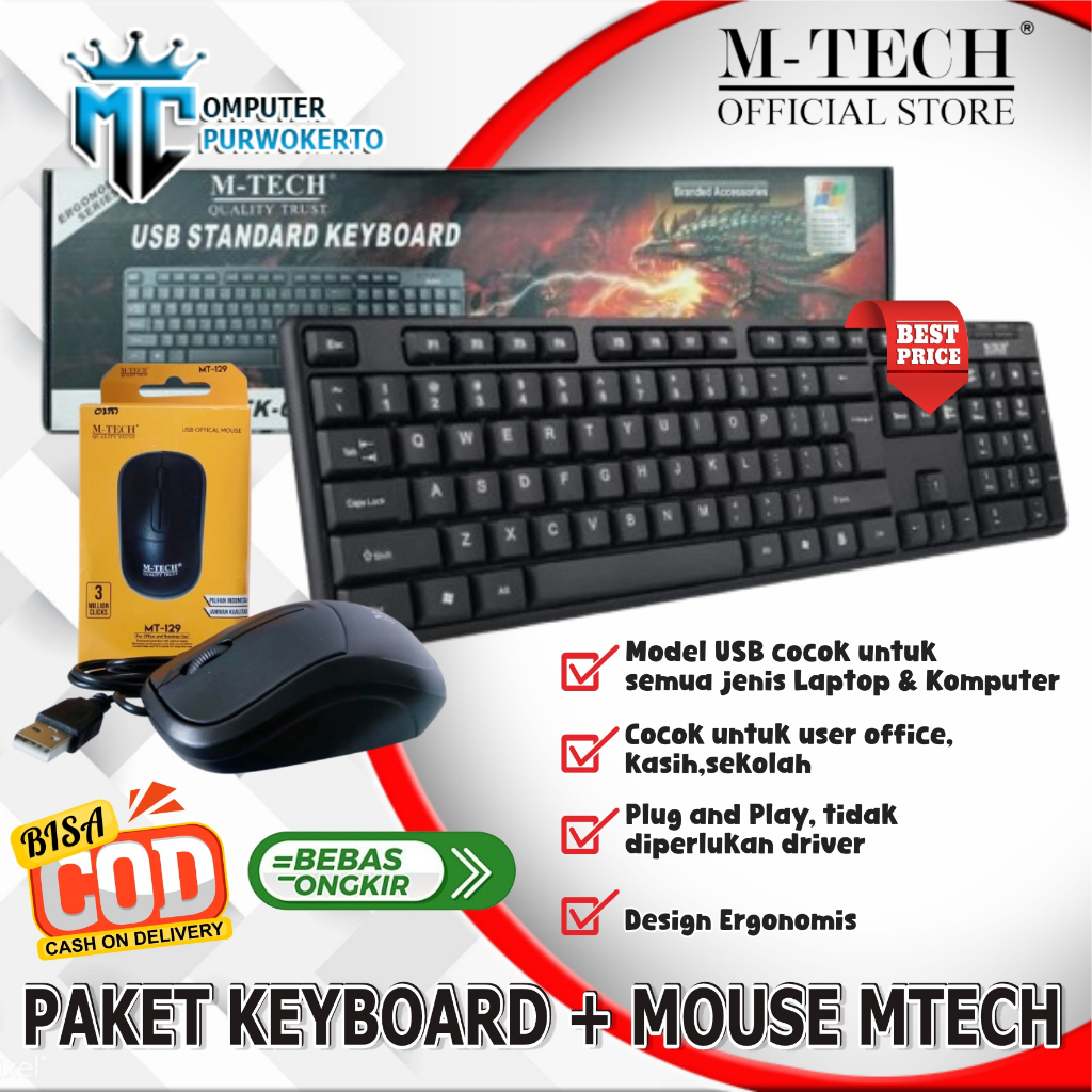 Jual Paket Keyboard Mouse USB Mtech M-Tech STK 01 | Shopee Indonesia