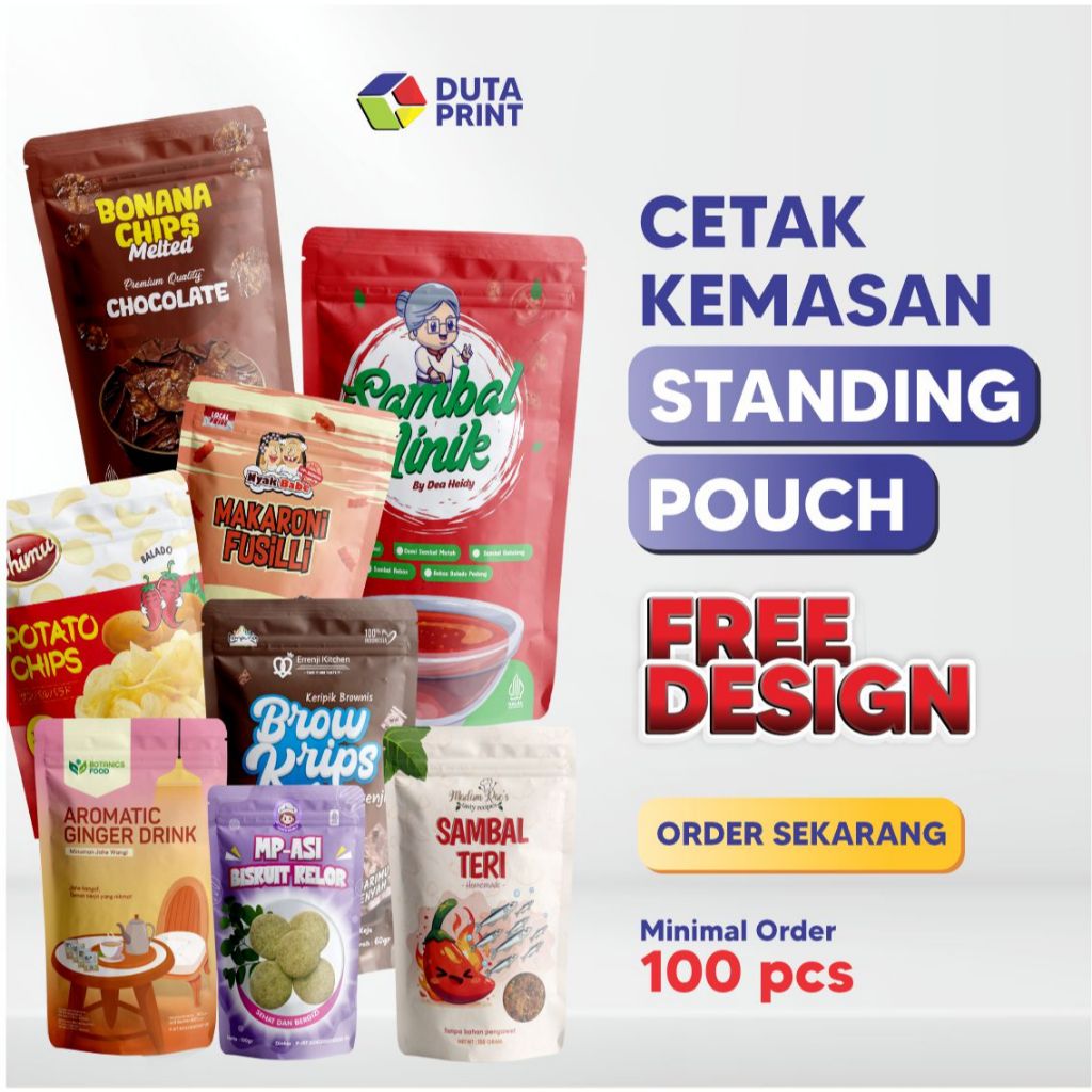 Jual Custom Packaging Makanan – Standing Pouch, Plastik Klip Ziplock | Pouch Cetak Fullcolor | Order 100 Pcs + Free Desain | Shopee Indonesia