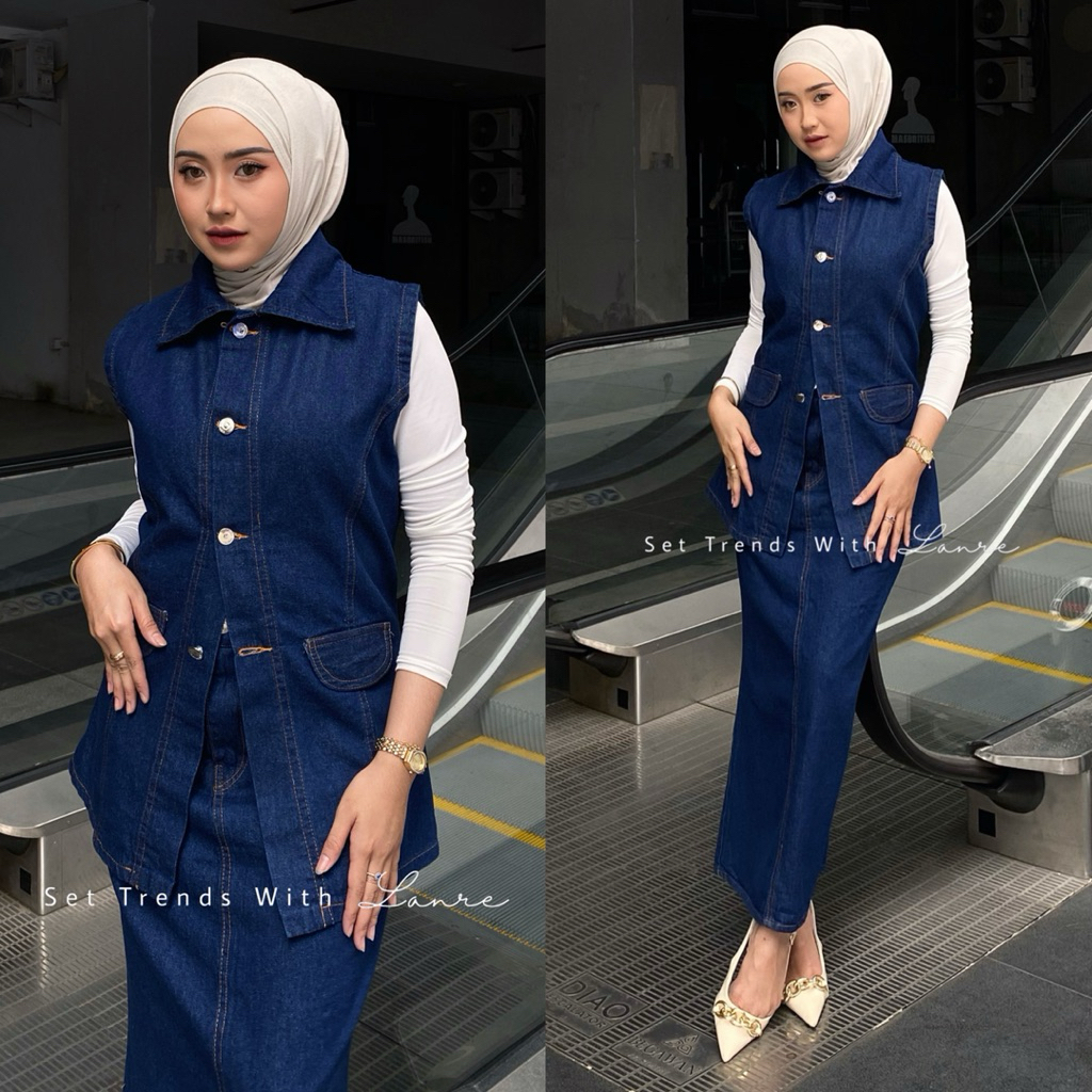 Jual LANRE - Kalila One Set Vest I Setelan Rok Jeans Atasan Rompi ...