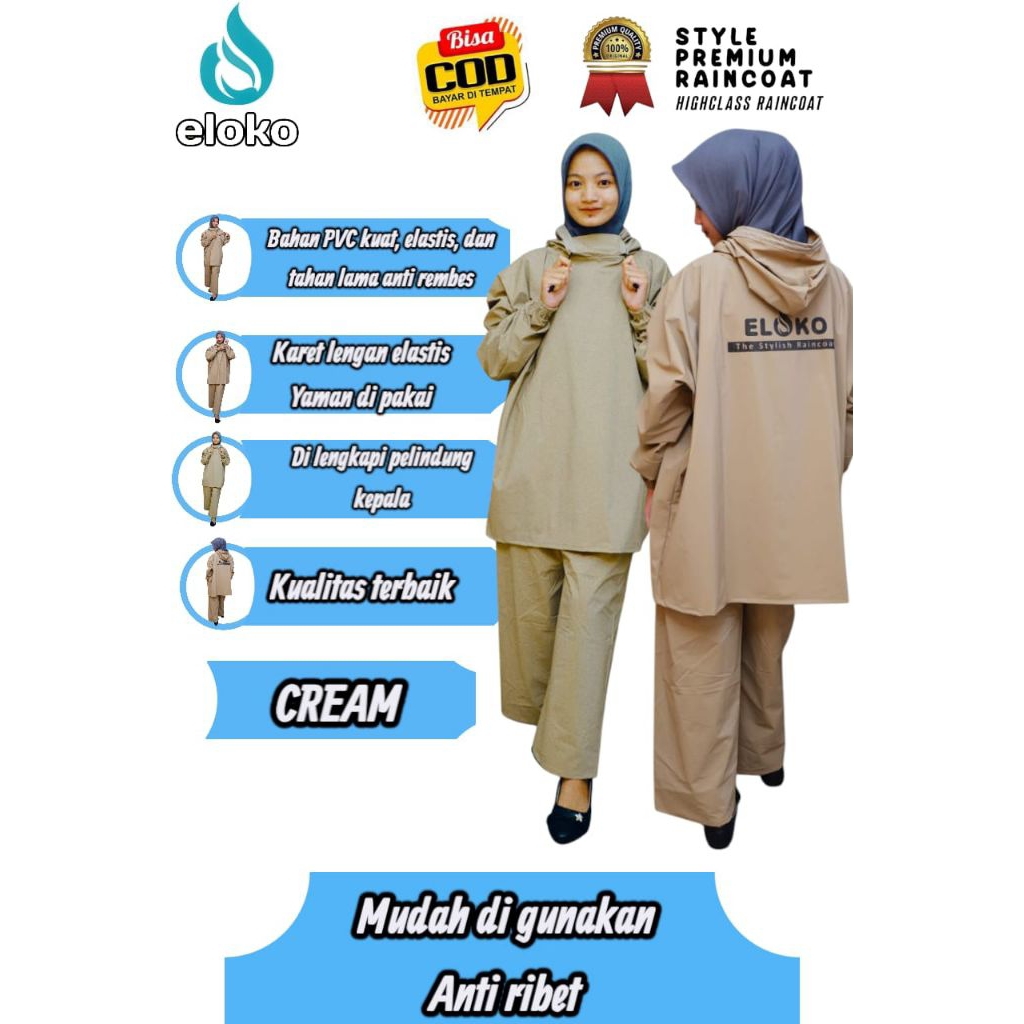 Jual ELOKO JAS HUJAN HOODIE LENTUR TAHAN AIR BEST QUALITY TERBAIK ...
