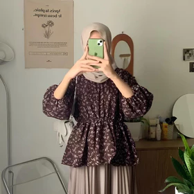 Flora Blouse Motif Bunga Olla Blouse Korean Style Atasan Blouse Vintage Wanita Motif Bunga