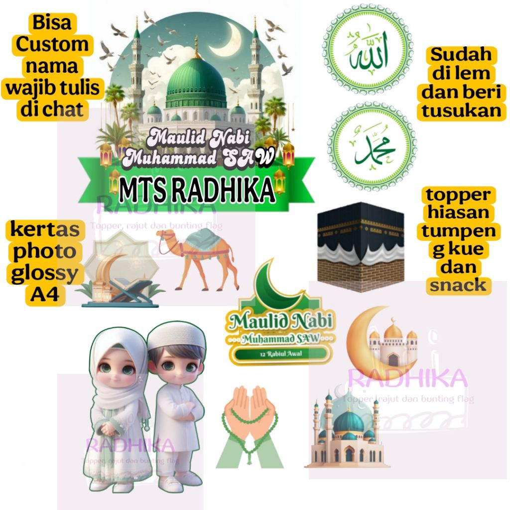 Jual Topper Tumpeng Maulid Nabi Muhammad Custom Nama / Hiasan Kue ...