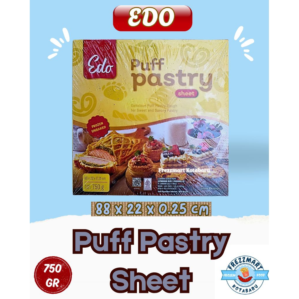 Jual Edo Puff Pastry Sheet 750 GR 88 cm x 22 cm x 0.25 cm Frozen ...