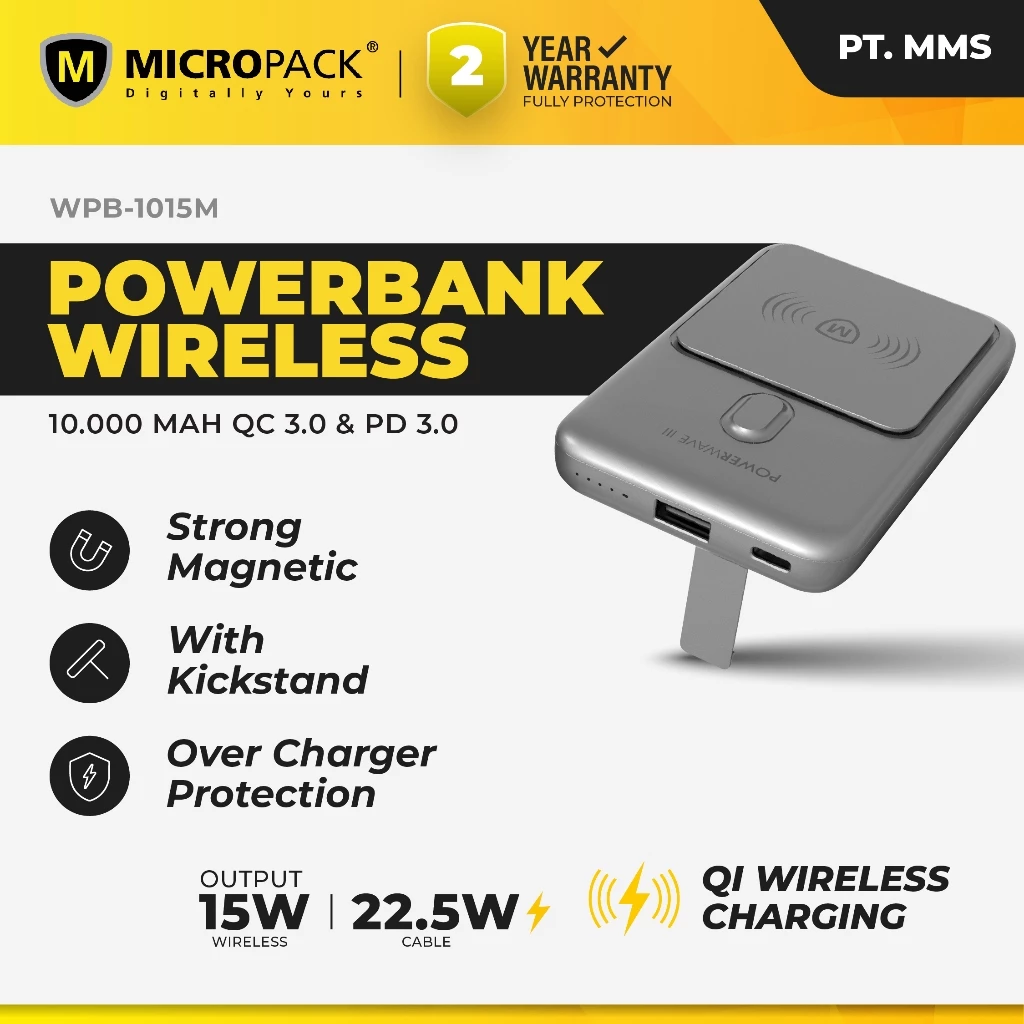 MICROPACK- 100% ORIGINAL POWERBANK MAGNETIC WIRELESS 10.000mAh Powerwave lll QC 3.0 & PD 3.0 - ( WPB-1015 M)