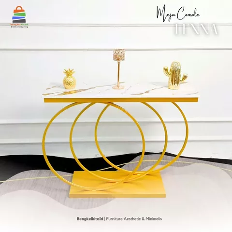 Aesthetic Console Table Entryway Foyer - MEJA LENNA - Modern Minimalist Plat Besi Gold
