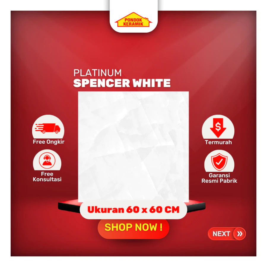 Keramik Lantai Platinum 60x60 Spencer White Glossy Marmer