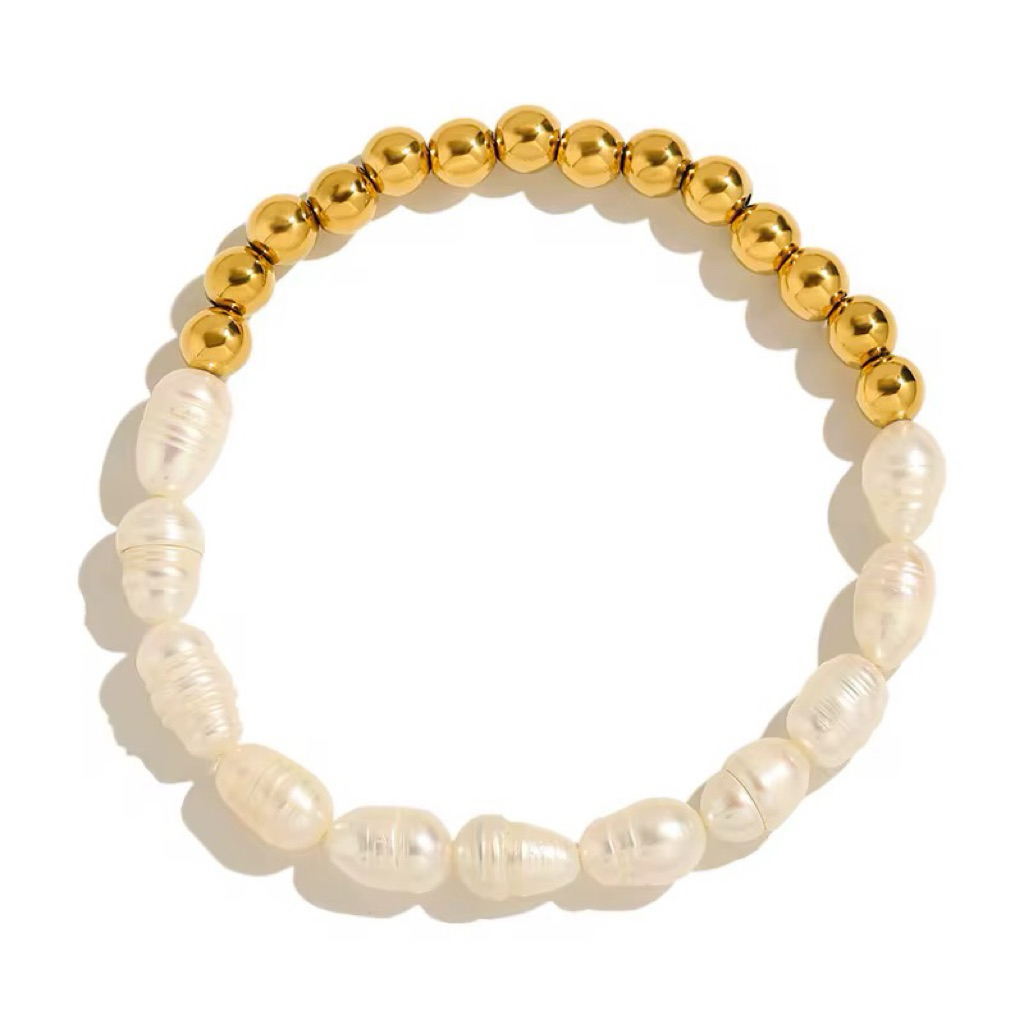 Jual Mareeka Bracelet - Freshwater Pearl & Stainless Steel (Gold Plated ...