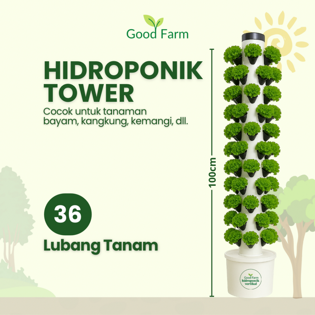 GoodFarm - Paket Hidroponik Tower 36 Lubang Lengkap Siap Pakai