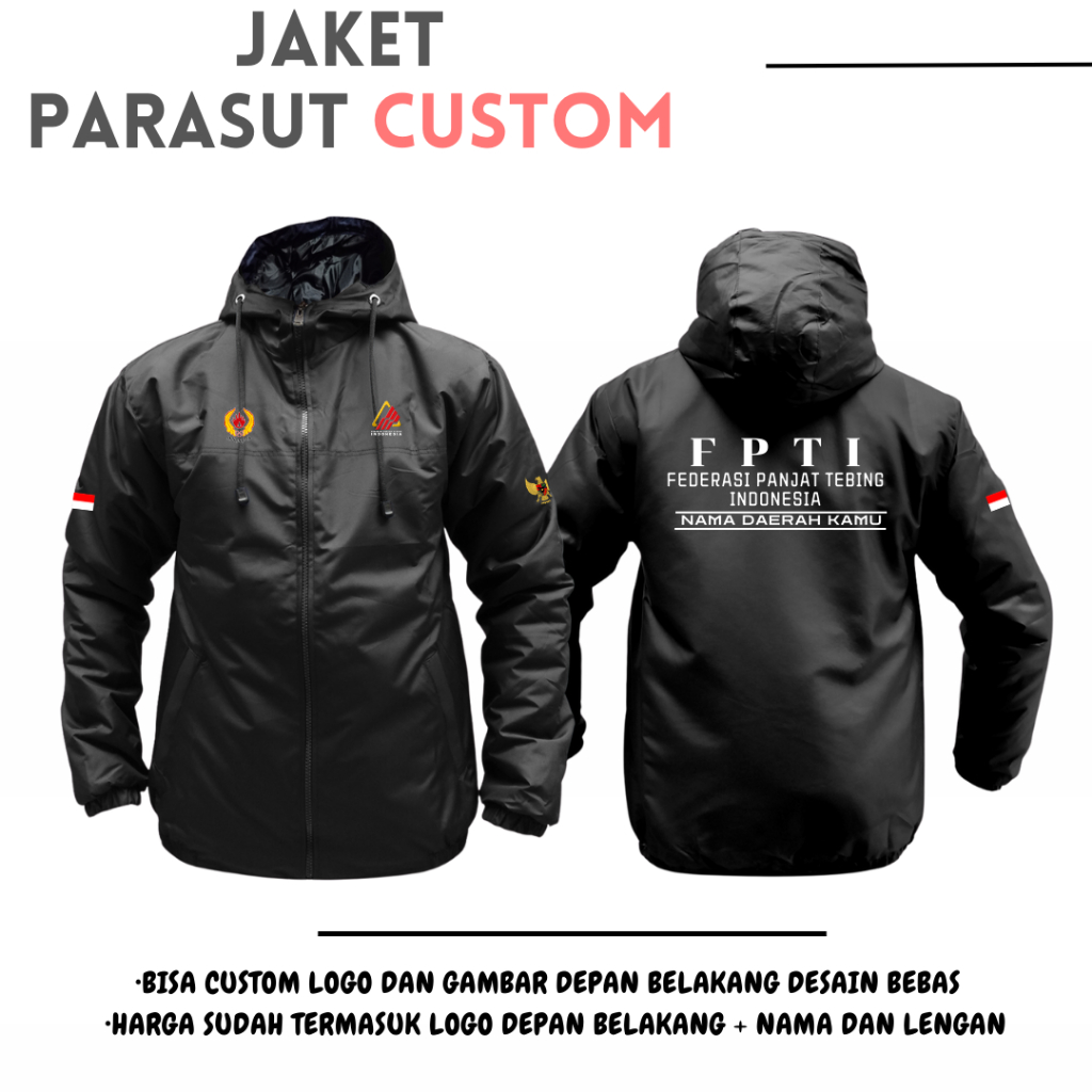 Jaket FPTI Panjat Tebing Custom Nama Daerah Jaket Pria Parasut Wf