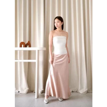 Satin Silk Skirt Rok Duyung Panjang Satin Premium Wanita Elegan Korea Muslimah M L XL