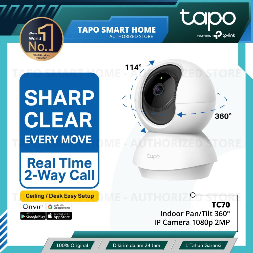 Jual TAPO TC70 Smart IP Camera CCTV 2MP Full HD Indoor Pan Tilt 360 ...