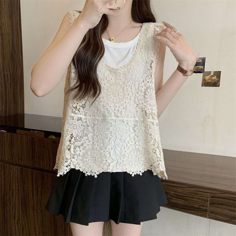 Jual Tank top rajut crochet wanita motif full floral tanpa lengan gaya ...
