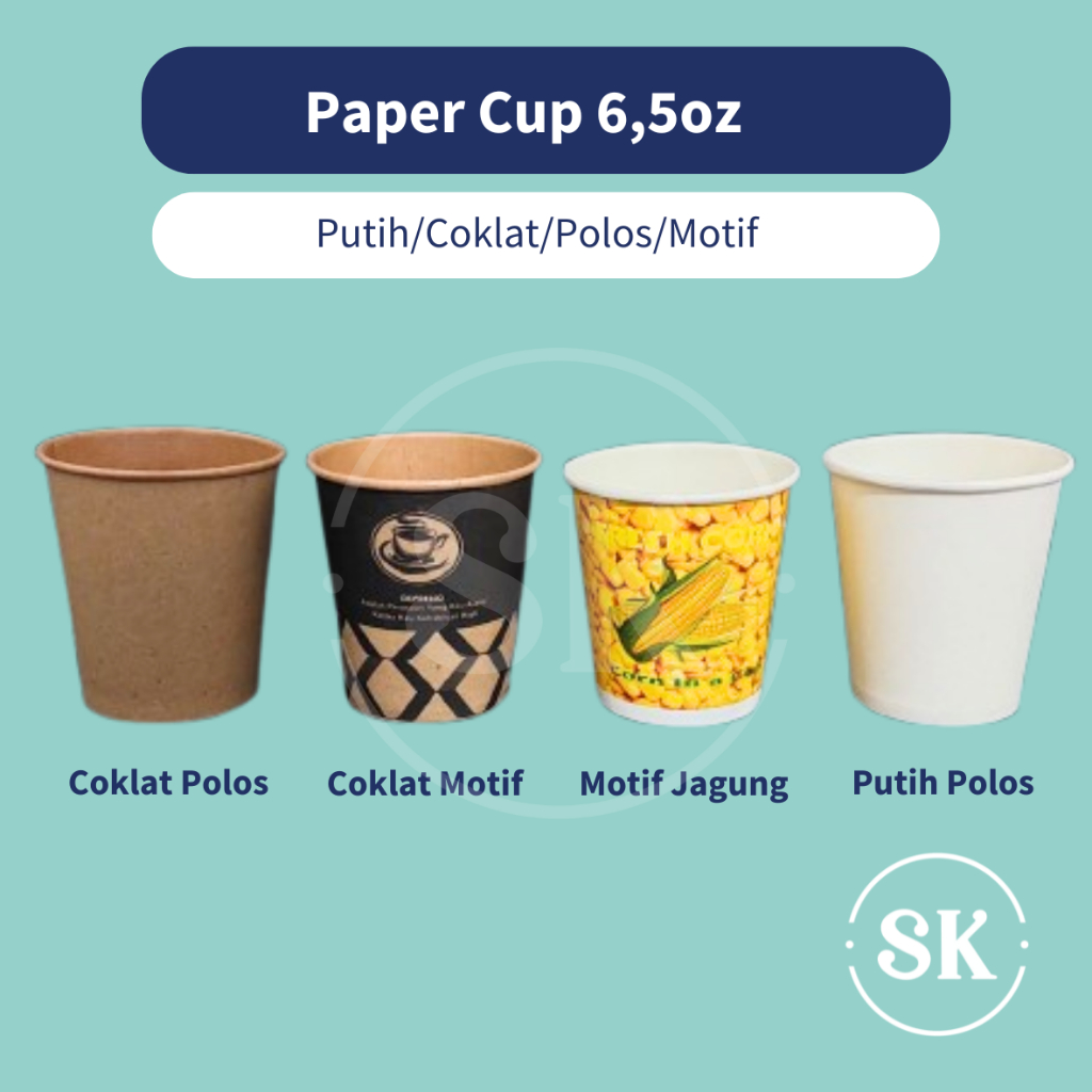Jual (50pcs) Paper Cup 6,5 oz Putih / Coklat Kraft / Polos / Motif ...