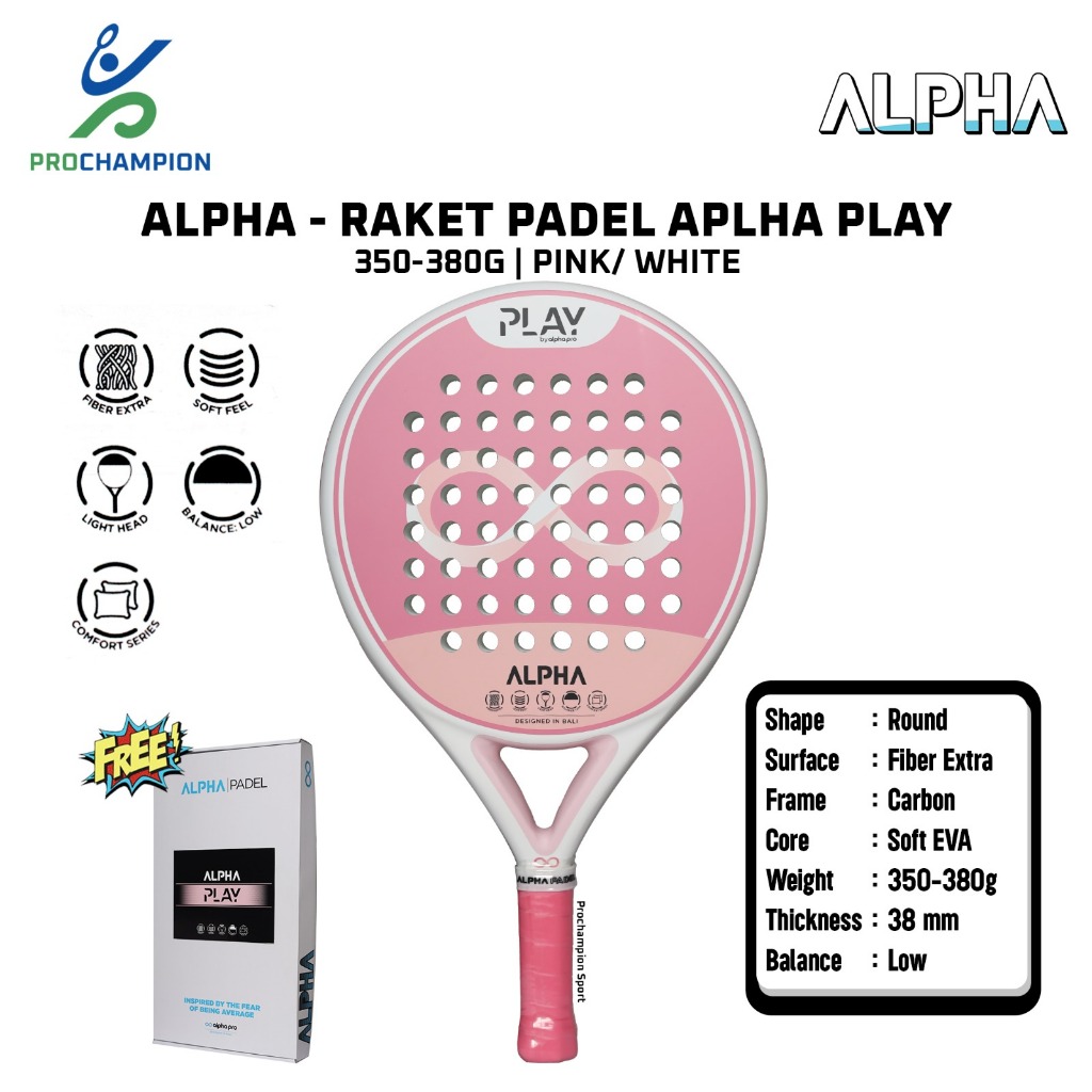 Jual Raket Padel ALPHA Play 350-380g Pink White | Shopee Indonesia