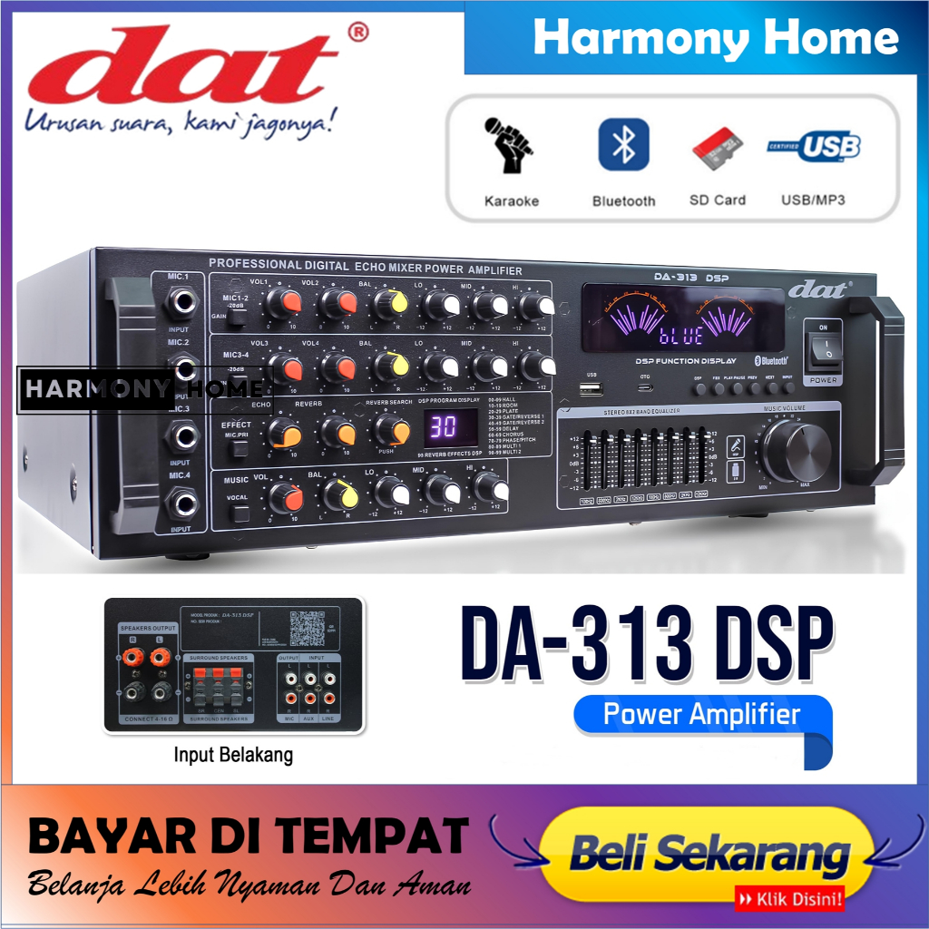 Jual Amplifier DAT DA-313 DSP Bluetooth Usb+Remot+Kabel Antena Original ...