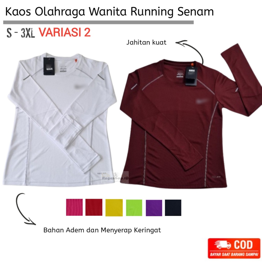KAOS OLAHRAGA WANITA BAJU LARI JOGGING SENAM FITNESS LENGAN PANJANG PNKS01 MENYERAP KERINGAT