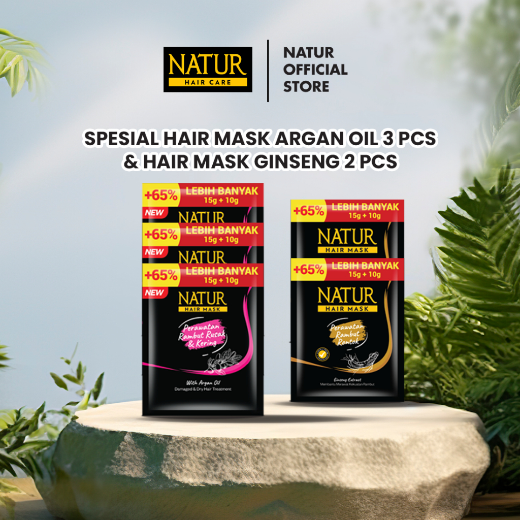 Jual Natur Special Hair Mask Olive Oil 3pcs & Hair Mask Ginseng 2pcs ...