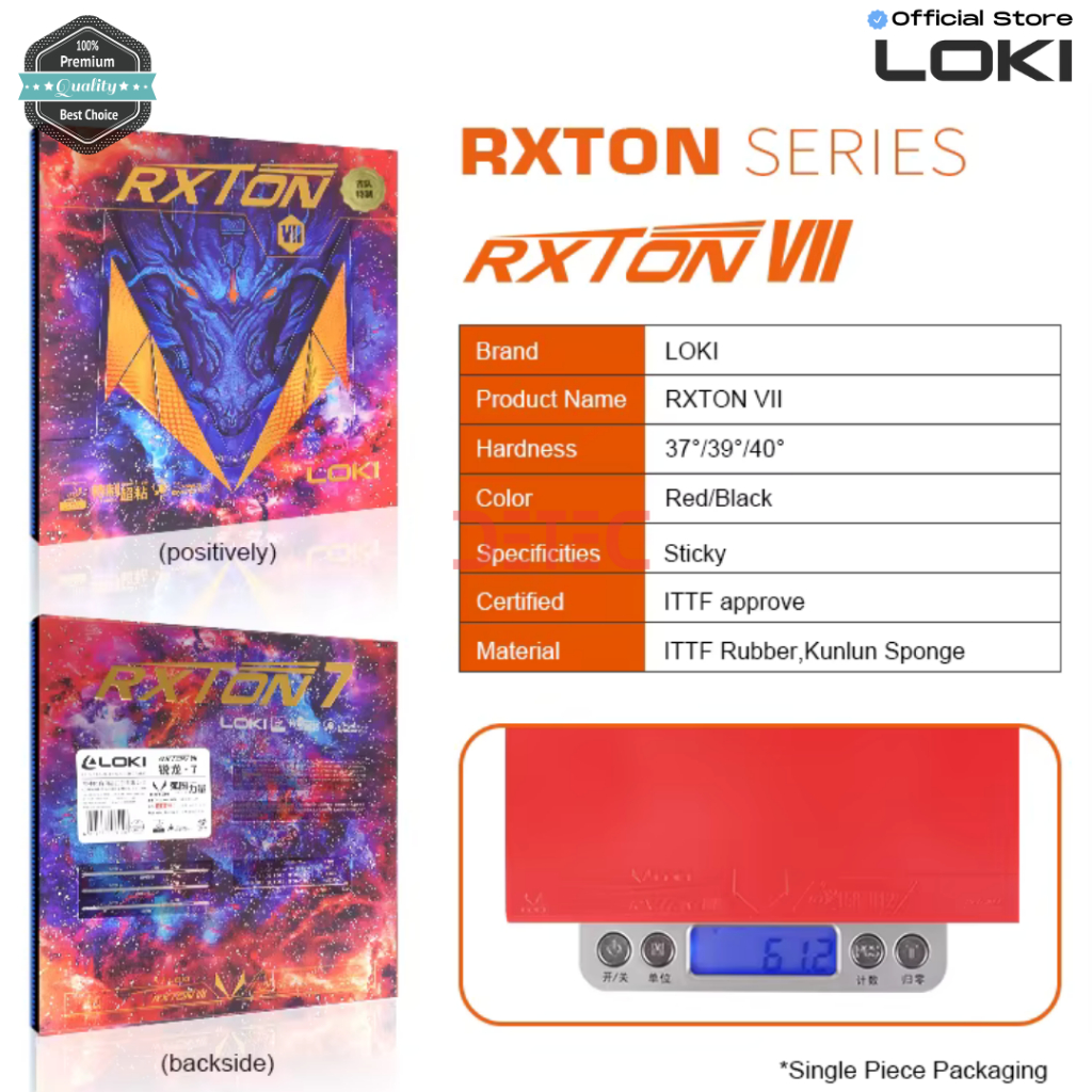 Jual LOKI RXTON VII 40 Rubber Pingpong - Tenis Meja Karet Raket - black ...