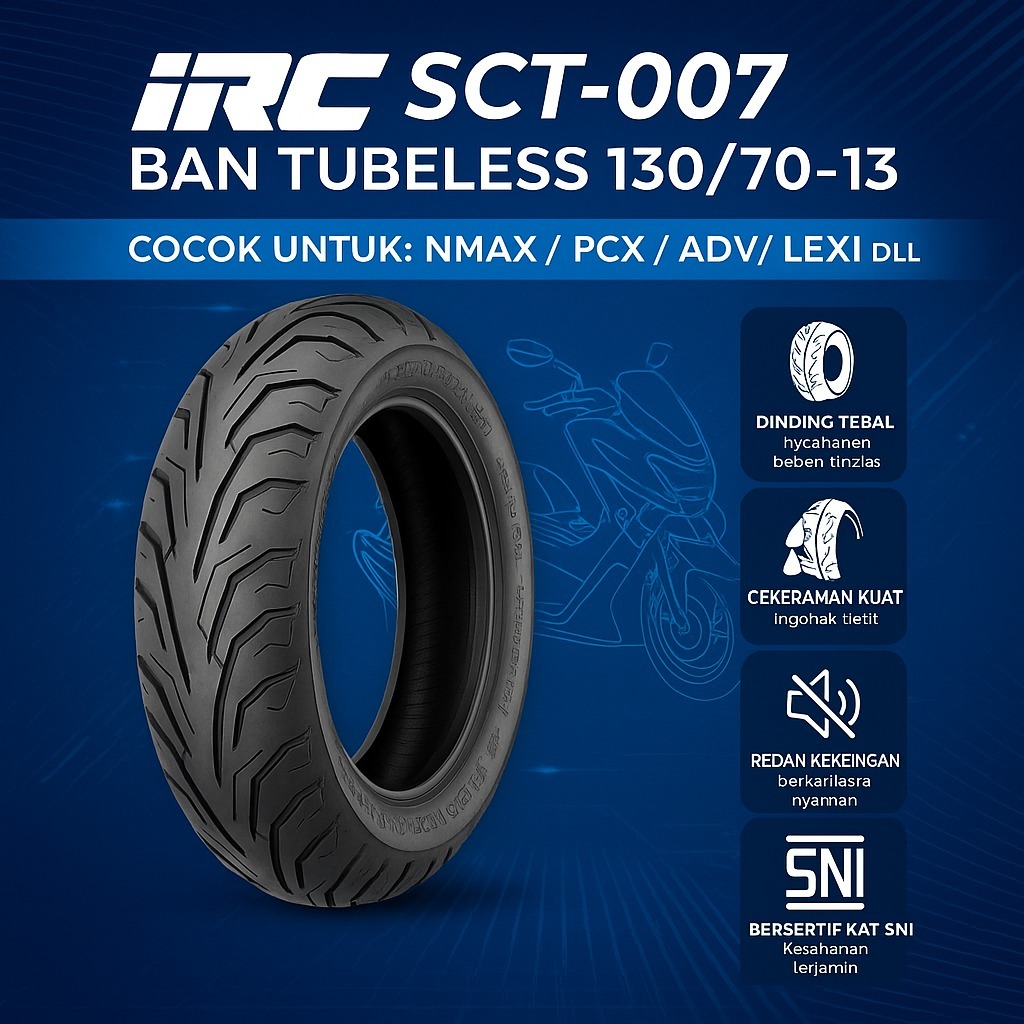 Jual Original IRC Tire BAN LUAR TUBELESS IRC SCT-007 130/70-13 M/C 63P ...
