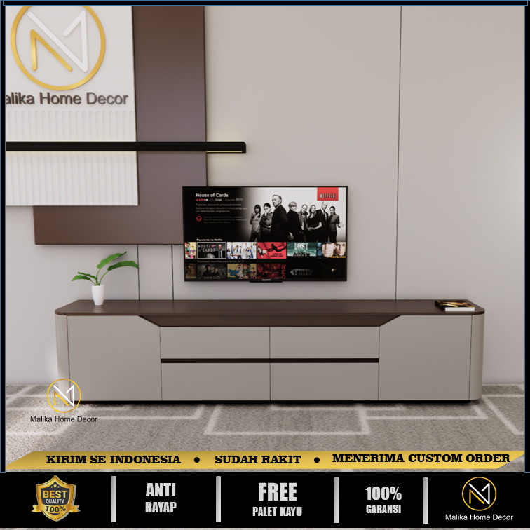 Meja Tv Minimalis Modern Lowboard Aestetik Model Round atau Lengkung MTV9 Malika Home Decor