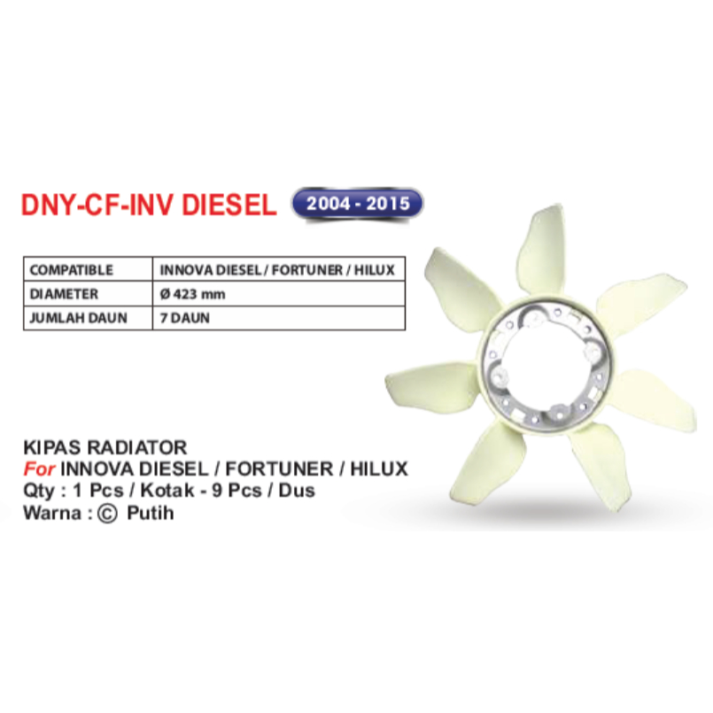 Jual DNY CF KIPAS RADIATOR FOR INNOVA DIESEL / FORTUNER / HILUX (2004 ...