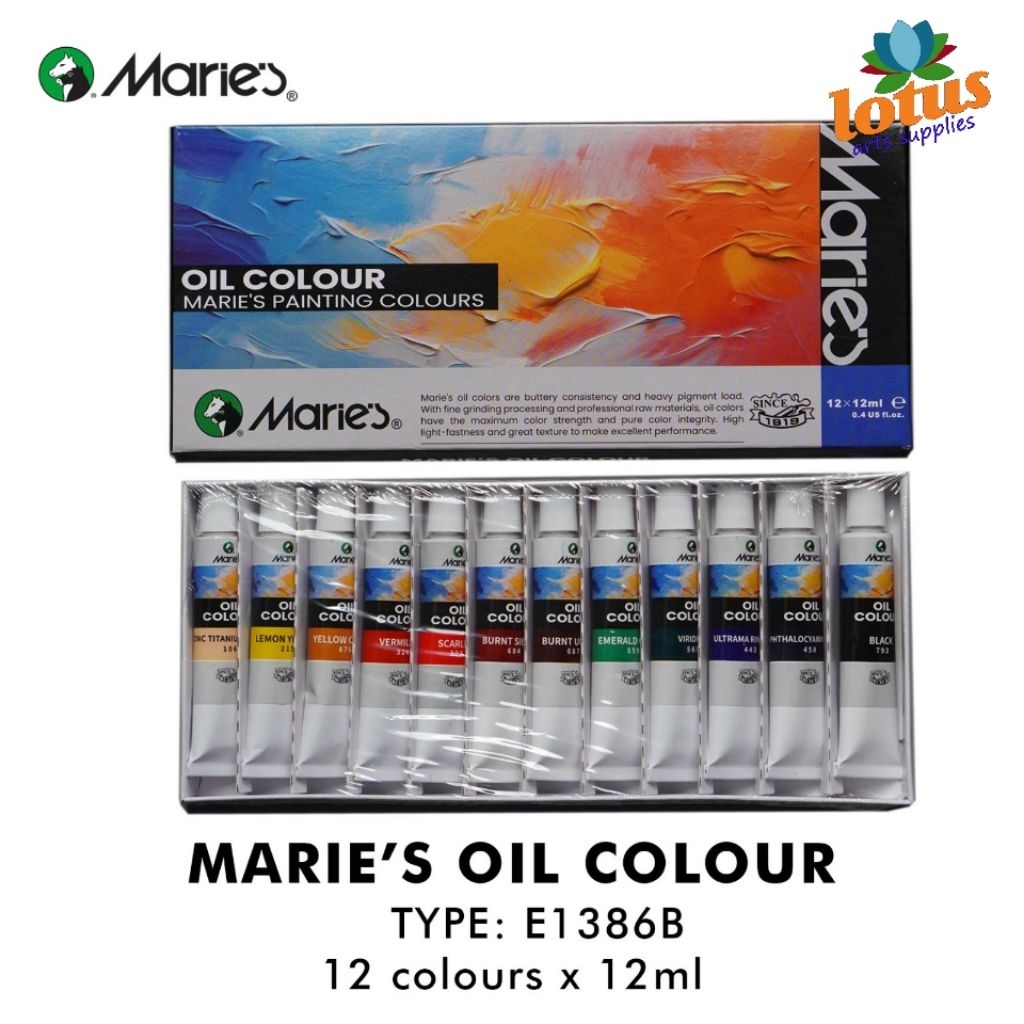 Jual Maries Oil Colour set 12 warna x 12ml Tube - cat minyak | Shopee ...